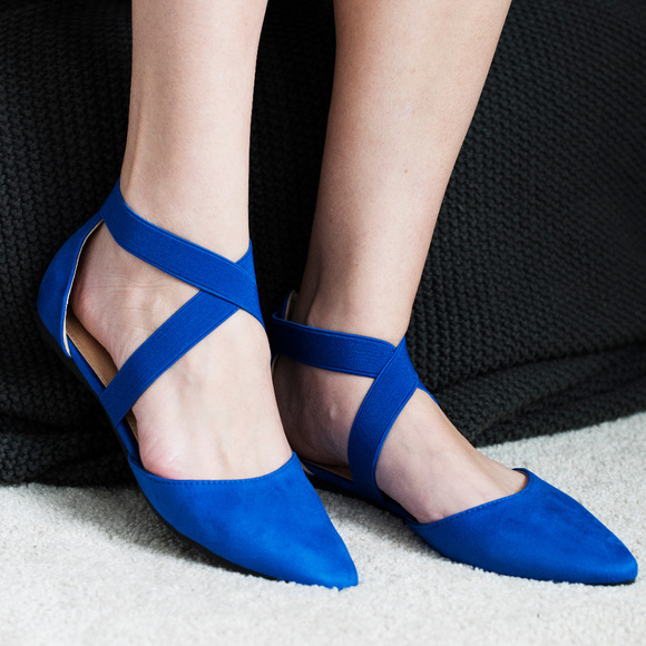 Shoes - Elastic Criss Cross Ballet Flats (ROYAL BLUE)